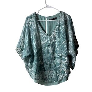 White House Black Market Green Silk Blend Dolman Short Sleeve Blouse NWT